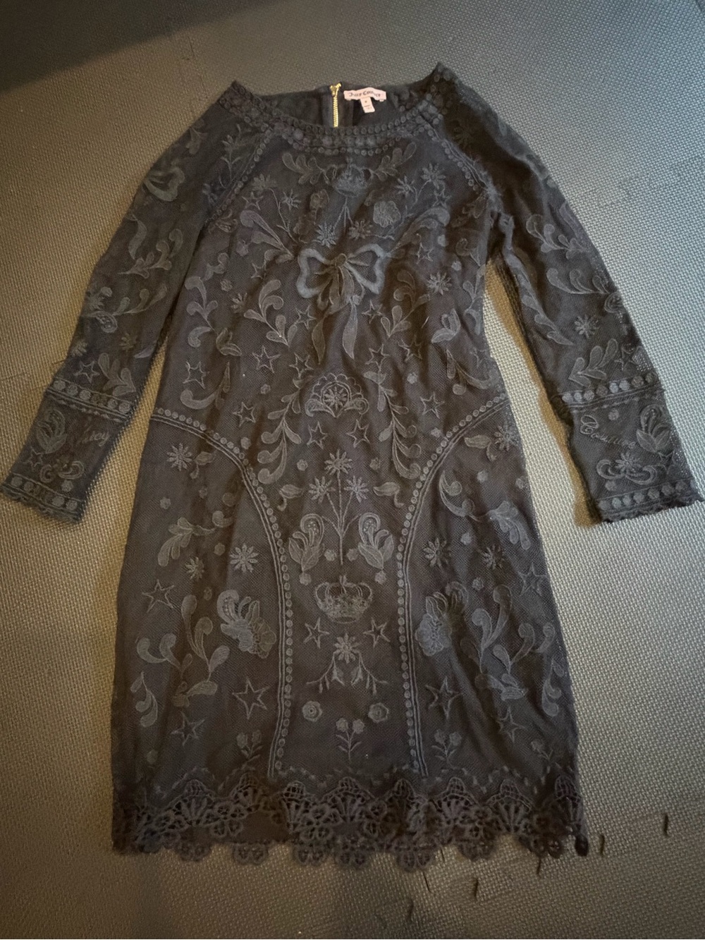 Juicy Couture Black Embroidered Lace Long Sleeve Dress